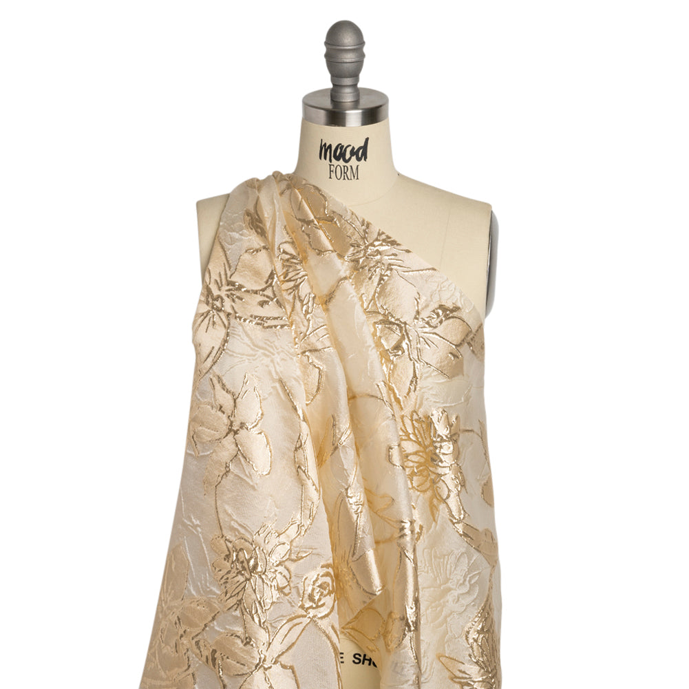 Metallic Gold and Gilded Beige Floating Flowers Luxury Burnout Brocade - Detail Metallic Gold and Gilded Beige Floating Flowers Luxury Burnout Brocade - Detail