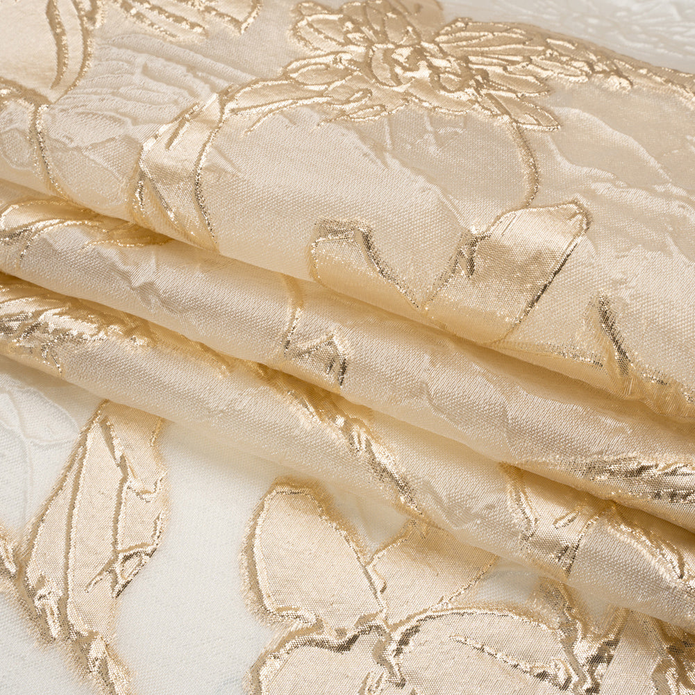 Metallic Gold and Gilded Beige Floating Flowers Luxury Burnout Brocade - Full Metallic Gold and Gilded Beige Floating Flowers Luxury Burnout Brocade - Full