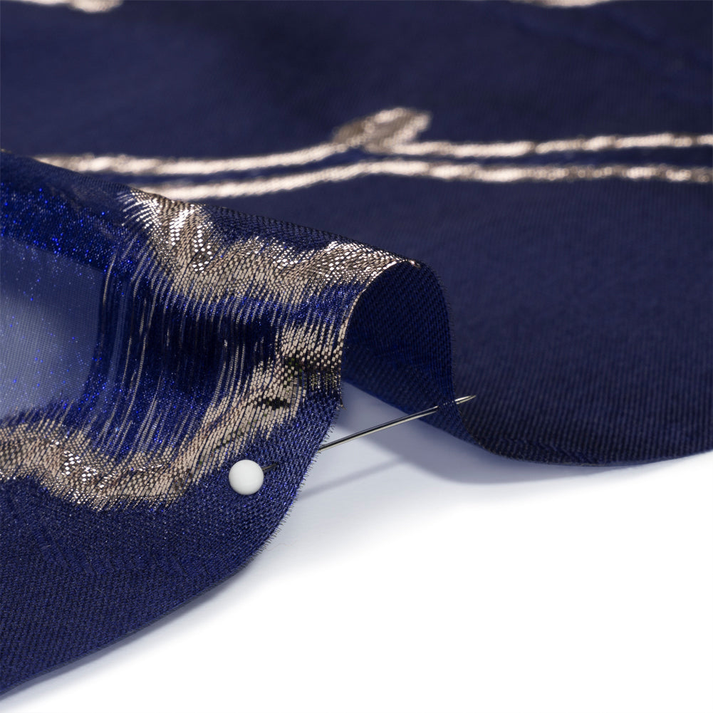 Metallic Silver and Navy Abstract Embers Luxury Burnout Brocade - Folded Metallic Silver and Navy Abstract Embers Luxury Burnout Brocade - Folded