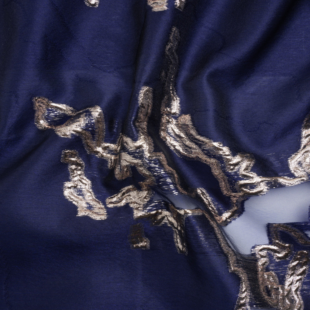 Metallic Silver and Navy Abstract Embers Luxury Burnout Brocade Metallic Silver and Navy Abstract Embers Luxury Burnout Brocade