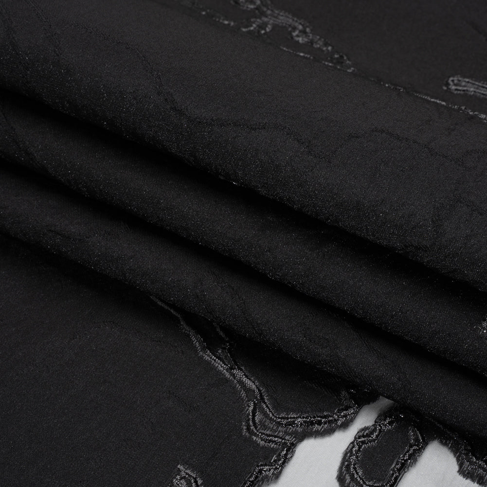 Metallic Black Abstract Embers Luxury Burnout Brocade - Full Metallic Black Abstract Embers Luxury Burnout Brocade - Full