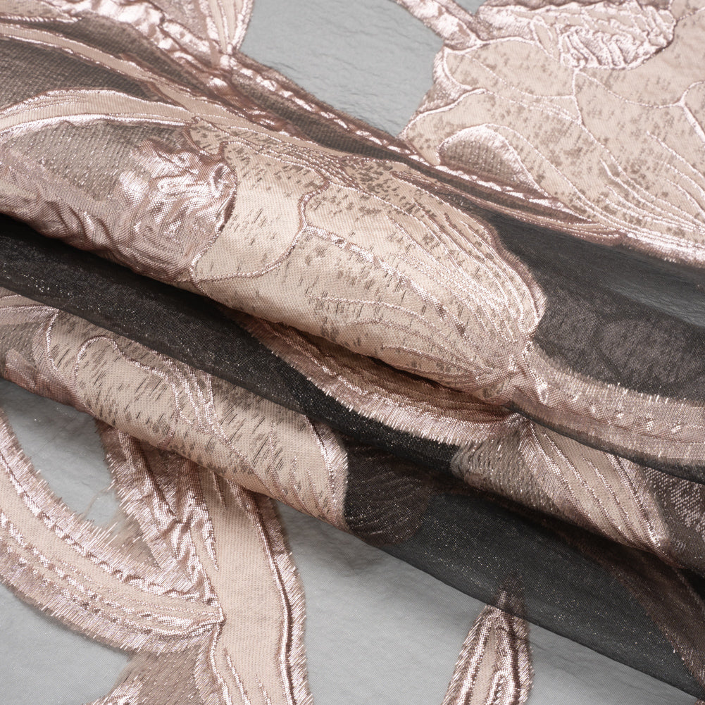 Metallic Rose Gold and Black Twirling Tulips Luxury Burnout Brocade - Full Metallic Rose Gold and Black Twirling Tulips Luxury Burnout Brocade - Full
