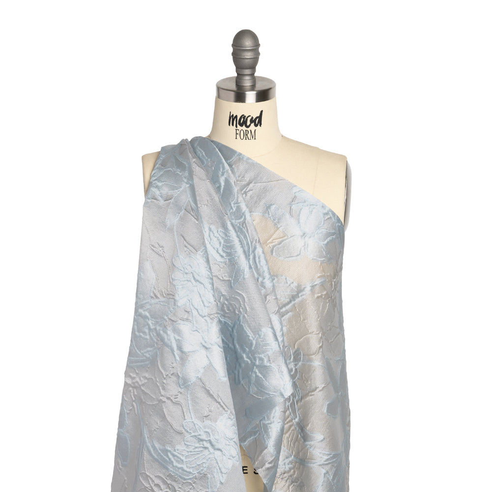 Pastel Blue and Gray Floral Sheer Luxury Brocade Detail Pastel Blue and Gray Floral Sheer Luxury Brocade Detail