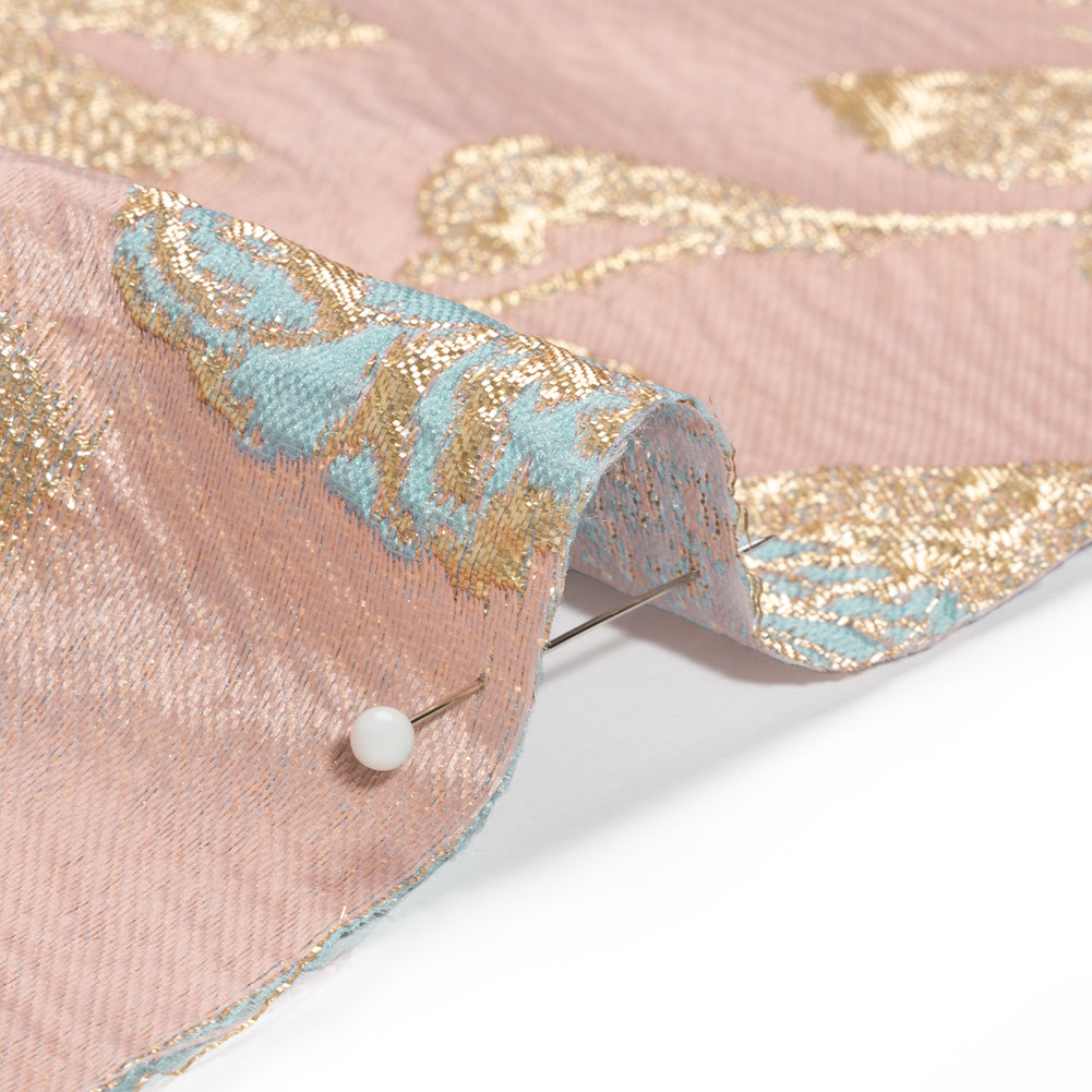 Metallic Gold, Baby Blue and Pink Floral Luxury Brocade - Folded Metallic Gold, Baby Blue and Pink Floral Luxury Brocade - Folded