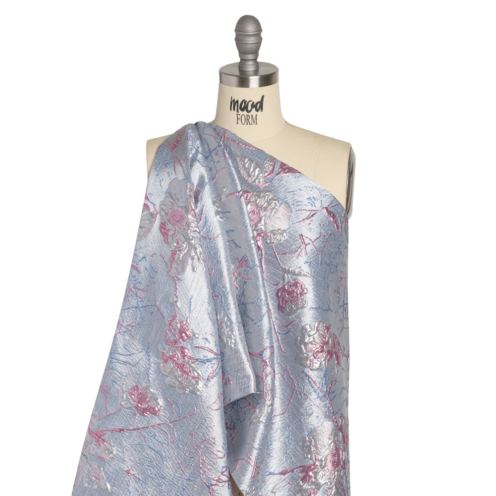 Metallic Blue and Light Purple Flower Clippings Luxury Brocade - Detail Metallic Blue and Light Purple Flower Clippings Luxury Brocade - Detail