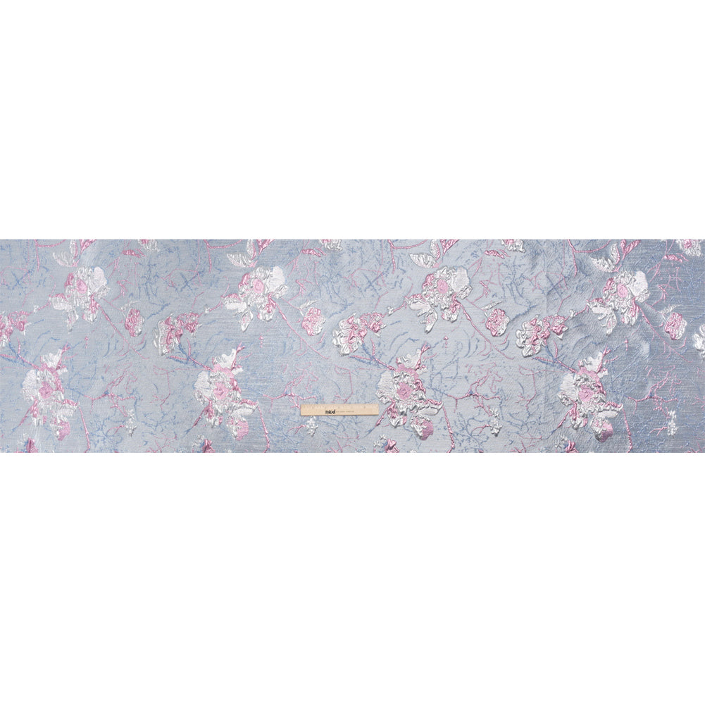 Metallic Blue and Light Purple Flower Clippings Luxury Brocade - Drape Metallic Blue and Light Purple Flower Clippings Luxury Brocade - Drape
