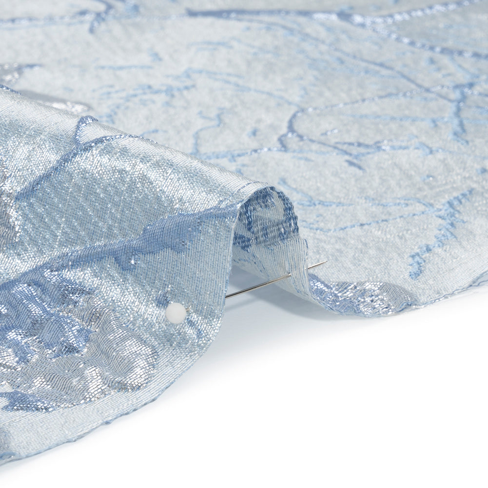 Metallic Baby Blue and Silver Flower Clippings Luxury Brocade Folded Metallic Baby Blue and Silver Flower Clippings Luxury Brocade Folded