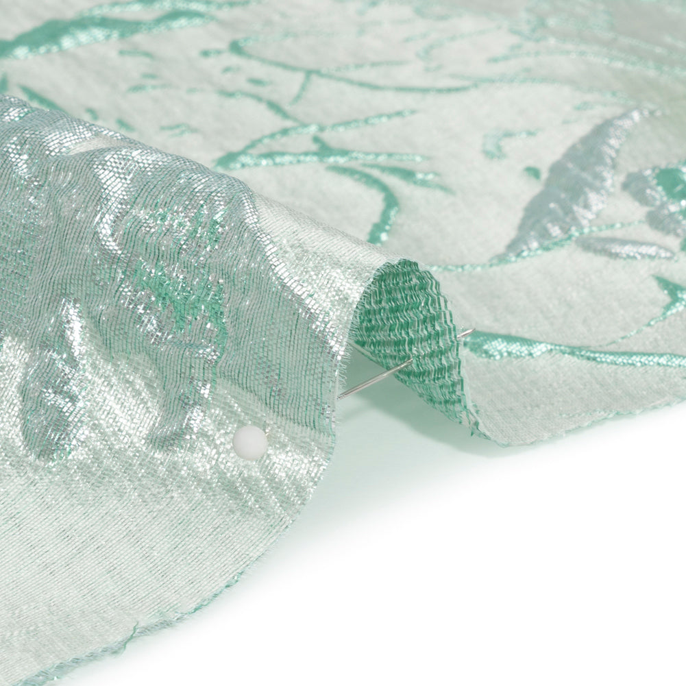 Metallic Mint and Silver Flower Clippings Luxury Brocade - Folded Metallic Mint and Silver Flower Clippings Luxury Brocade - Folded