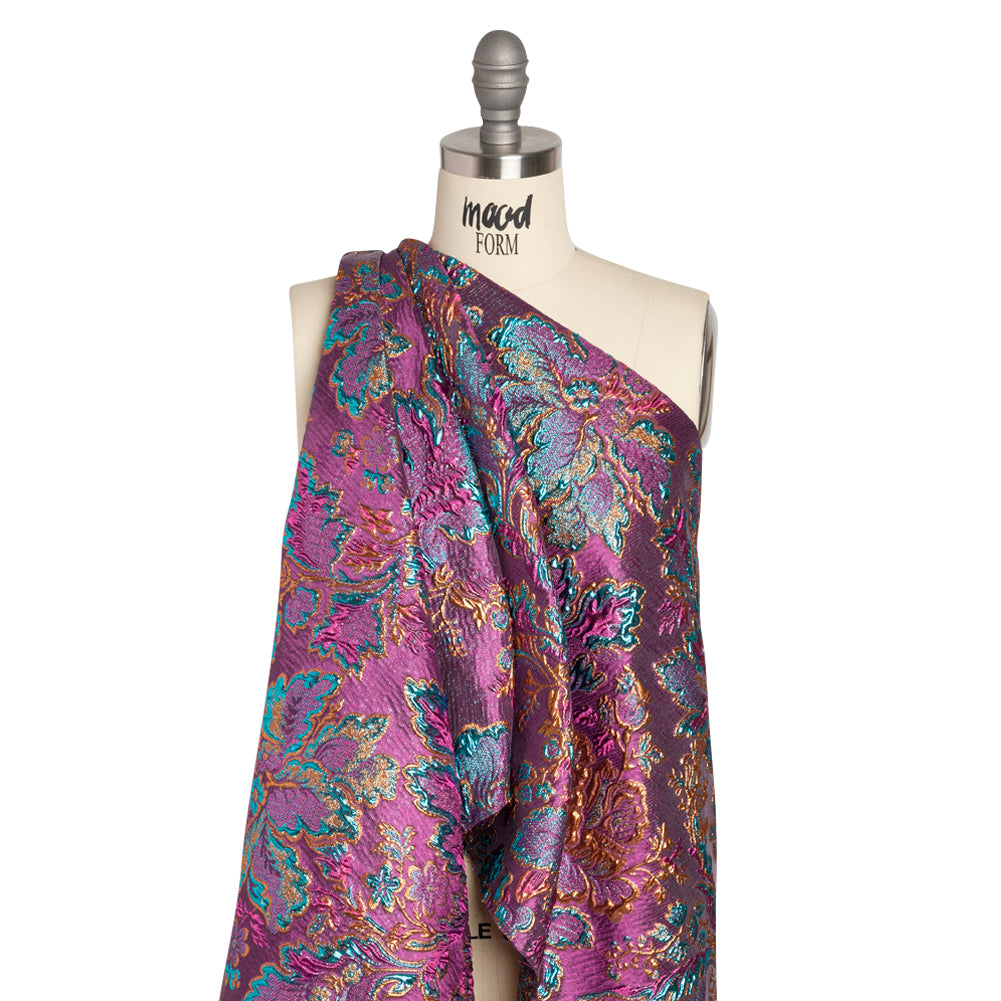 Metallic Purple, Teal and Gold Floral Delight Luxury Brocade - Detail Metallic Purple, Teal and Gold Floral Delight Luxury Brocade - Detail