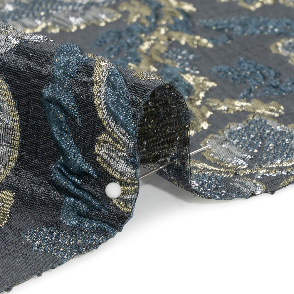 Metallic Silver, Gold and Charcoal Floral Delight Luxury Brocade - Folded Metallic Silver, Gold and Charcoal Floral Delight Luxury Brocade - Folded