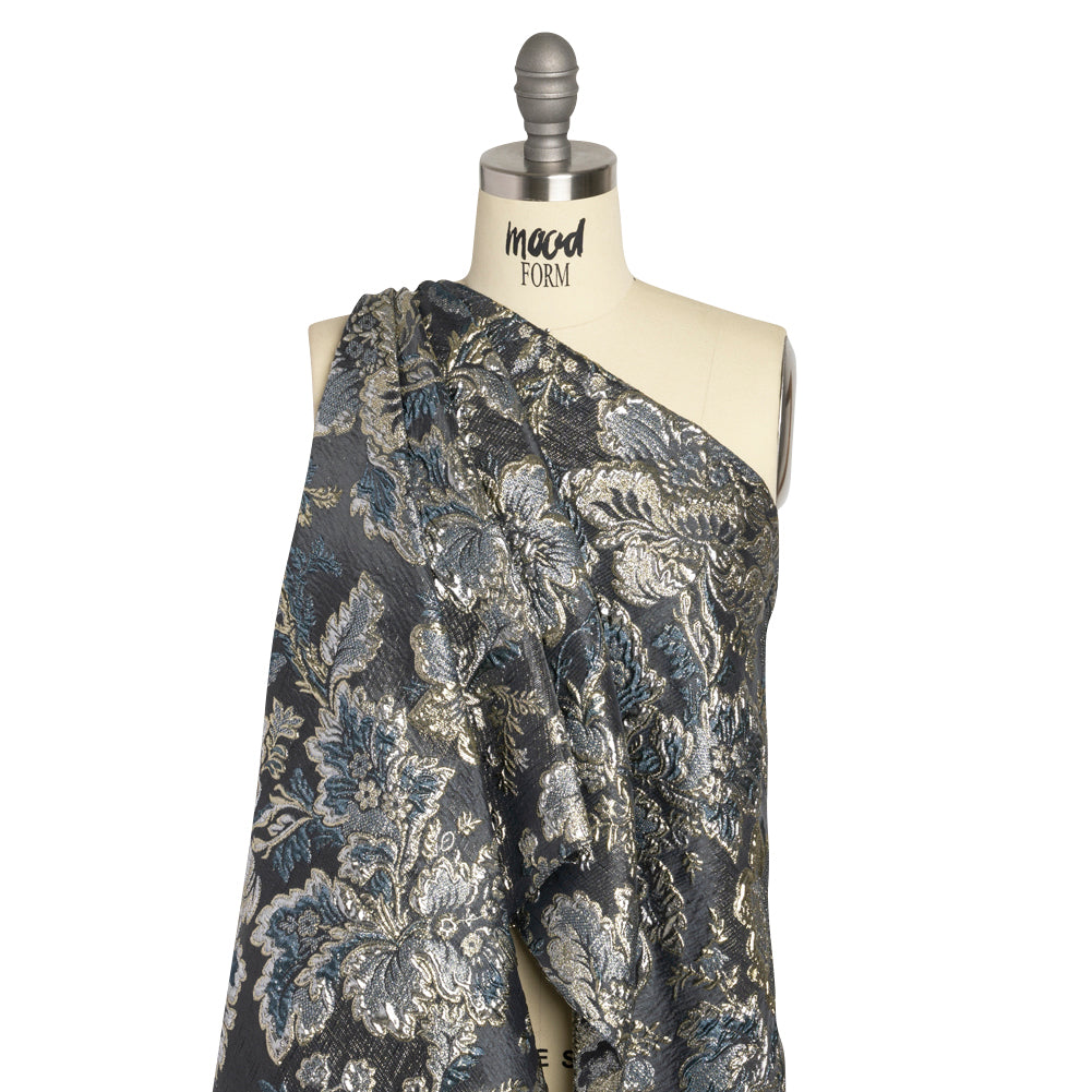 Metallic Silver, Gold and Charcoal Floral Delight Luxury Brocade - Detail Metallic Silver, Gold and Charcoal Floral Delight Luxury Brocade - Detail
