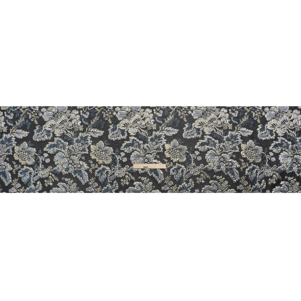 Metallic Silver, Gold and Charcoal Floral Delight Luxury Brocade - Drape Metallic Silver, Gold and Charcoal Floral Delight Luxury Brocade - Drape
