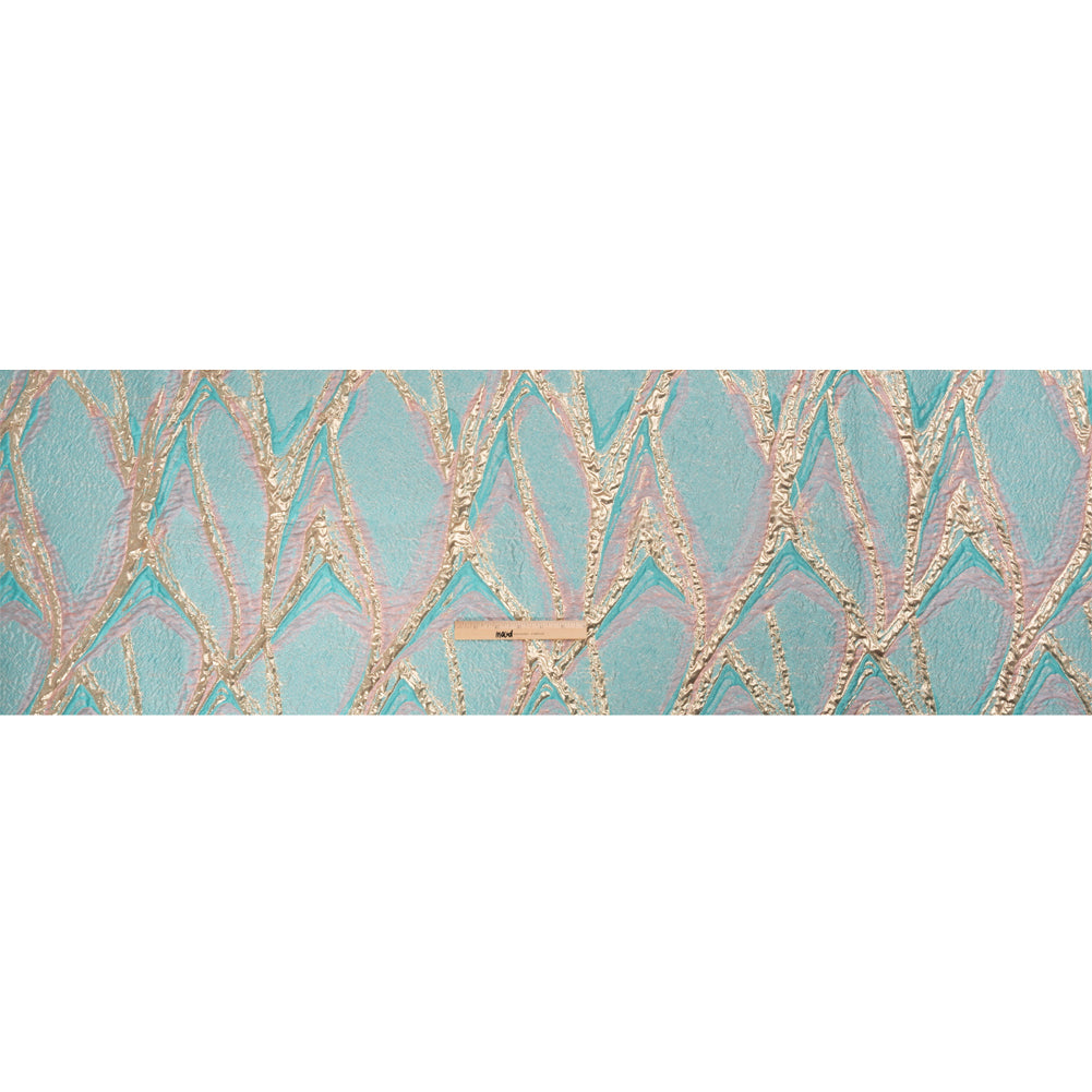Metallic Gold, Turquoise and Pink Flowing Lines Luxury Brocade - Drape Metallic Gold, Turquoise and Pink Flowing Lines Luxury Brocade - Drape
