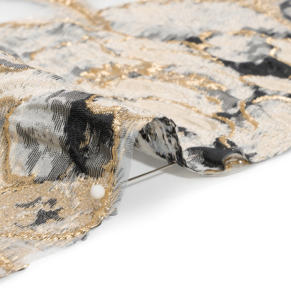 Metallic Gold, Beige and Black Floral Luxury Burnout Brocade Folded Metallic Gold, Beige and Black Floral Luxury Burnout Brocade Folded