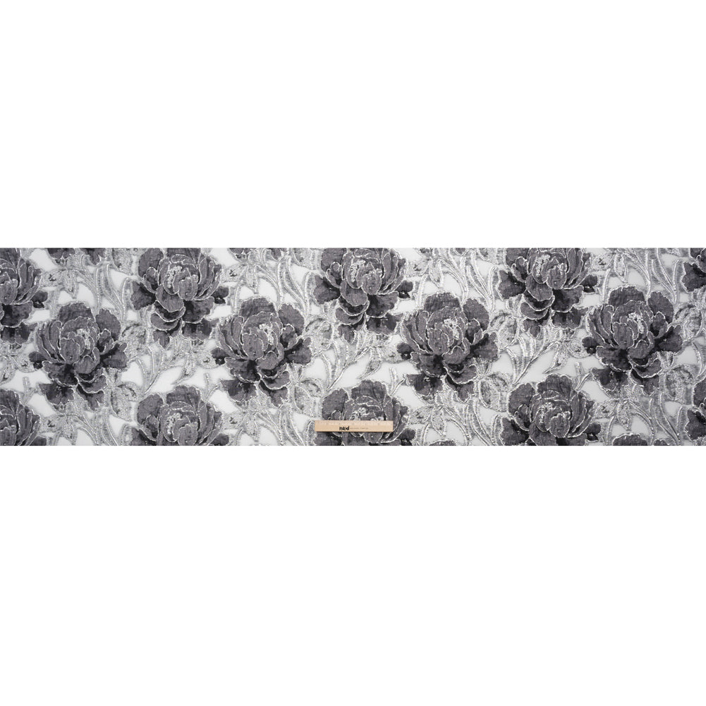 Metallic Silver and Gray Floral Luxury Burnout Brocade Drape Metallic Silver and Gray Floral Luxury Burnout Brocade Drape