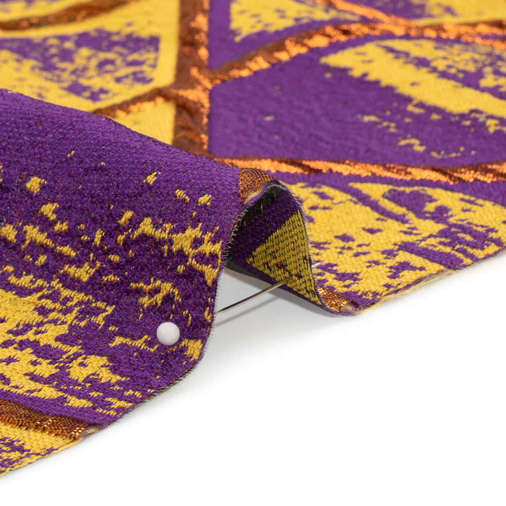 Metallic Copper, Mustard and Purple Geometric Distress Luxury Brocade - Folded Metallic Copper, Mustard and Purple Geometric Distress Luxury Brocade - Folded