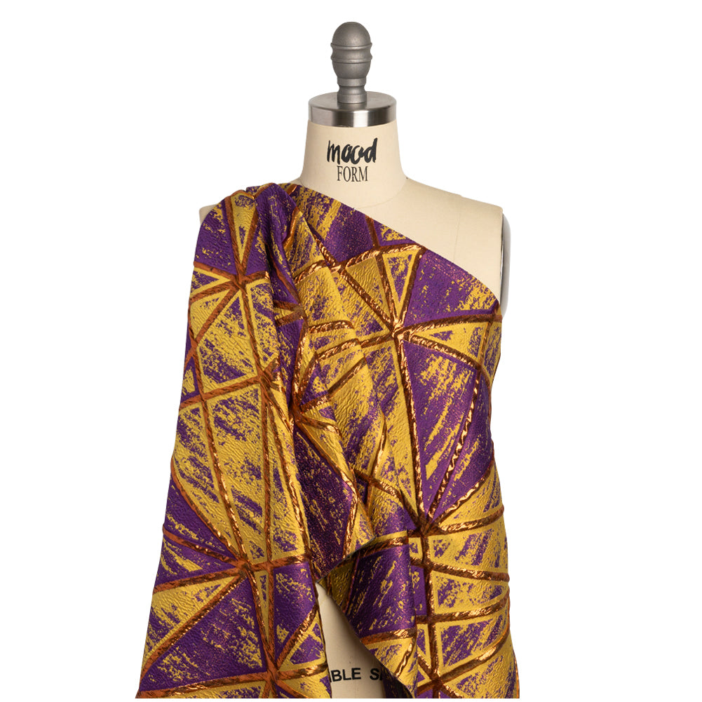 Metallic Copper, Mustard and Purple Geometric Distress Luxury Brocade - Detail Metallic Copper, Mustard and Purple Geometric Distress Luxury Brocade - Detail