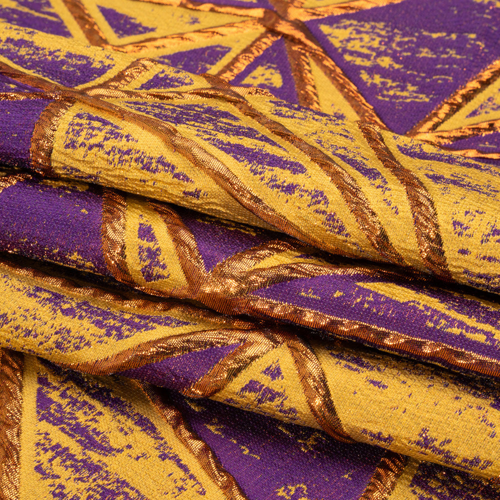 Metallic Copper, Mustard and Purple Geometric Distress Luxury Brocade - Full Metallic Copper, Mustard and Purple Geometric Distress Luxury Brocade - Full