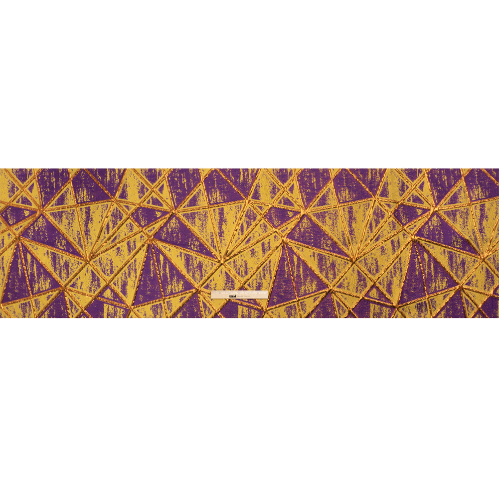 Metallic Copper, Mustard and Purple Geometric Distress Luxury Brocade - Drape Metallic Copper, Mustard and Purple Geometric Distress Luxury Brocade - Drape