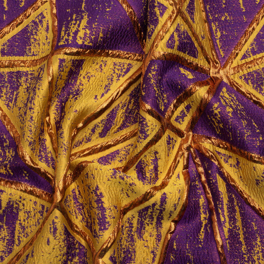 Metallic Copper, Mustard and Purple Geometric Distress Luxury Brocade Metallic Copper, Mustard and Purple Geometric Distress Luxury Brocade