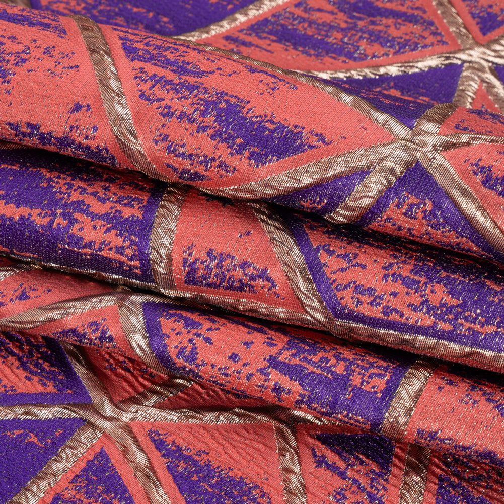 Metallic Gold, Light Red and Purple Geometric Distress Luxury Brocade Full Metallic Gold, Light Red and Purple Geometric Distress Luxury Brocade Full