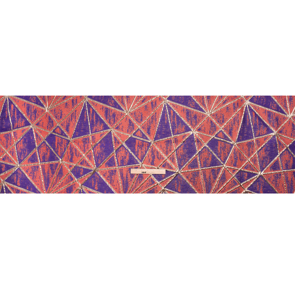 Metallic Gold, Light Red and Purple Geometric Distress Luxury Brocade Drape Metallic Gold, Light Red and Purple Geometric Distress Luxury Brocade Drape