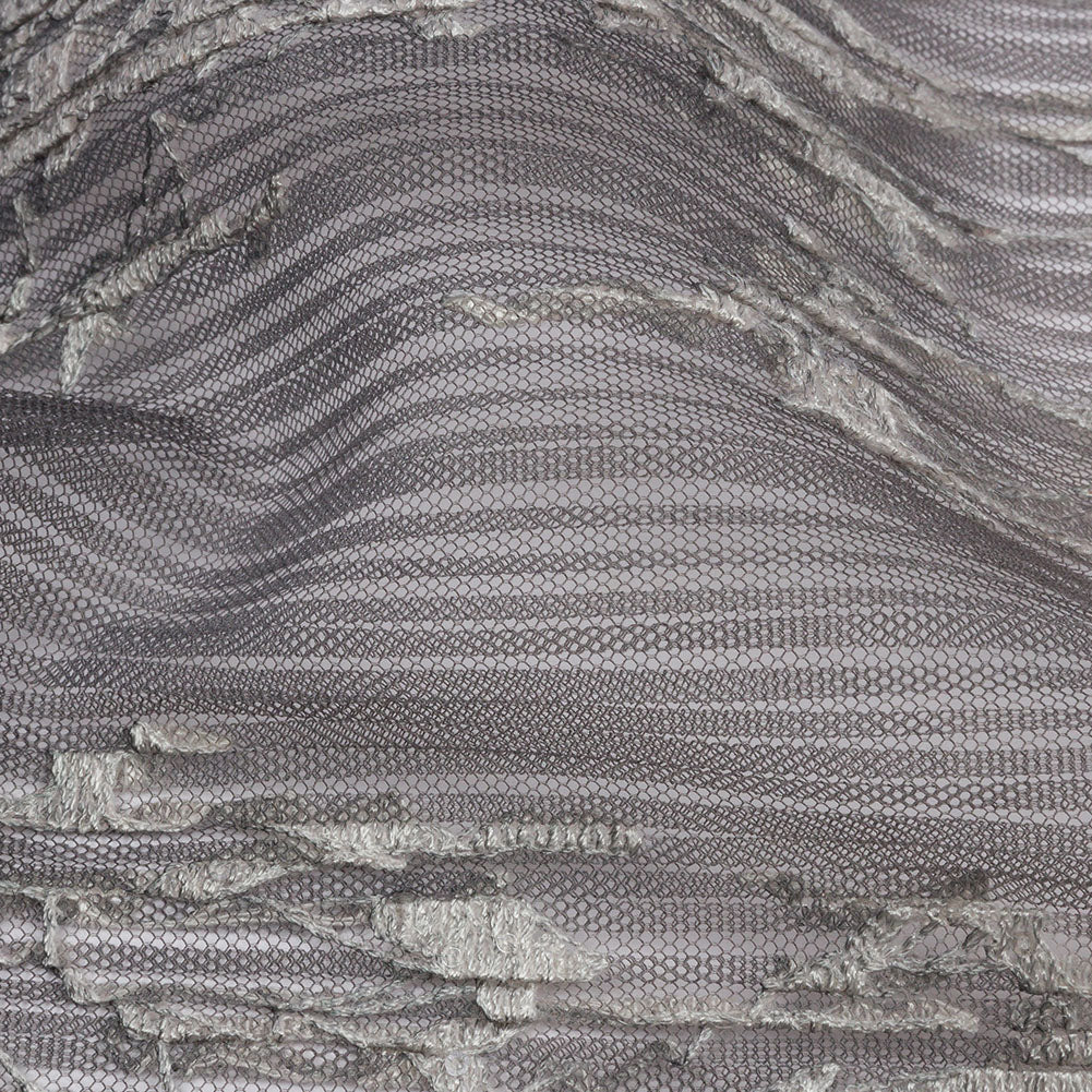 Sequoia Charcoal and Blush Ombre Abstract Embroidered and Sequined Soft Pleated Tulle - Folded Sequoia Charcoal and Blush Ombre Abstract Embroidered and Sequined Soft Pleated Tulle - Folded