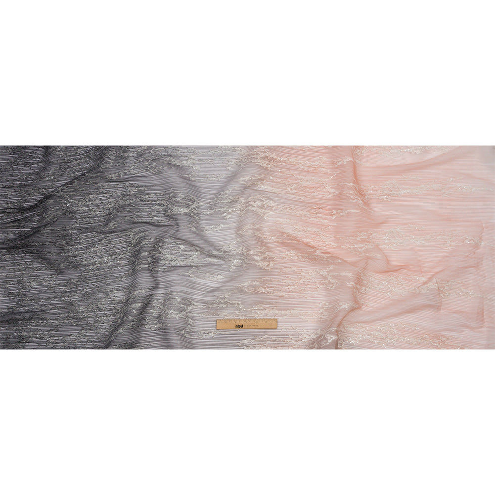 Sequoia Charcoal and Blush Ombre Abstract Embroidered and Sequined Soft Pleated Tulle - Drape Sequoia Charcoal and Blush Ombre Abstract Embroidered and Sequined Soft Pleated Tulle - Drape