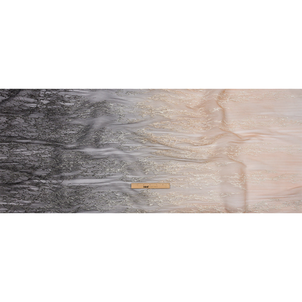Sequoia Black and Taupe Ombre Abstract Embroidered and Sequined Soft Pleated Tulle - Drape Sequoia Black and Taupe Ombre Abstract Embroidered and Sequined Soft Pleated Tulle - Drape
