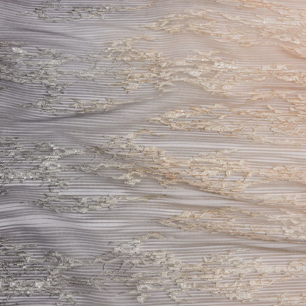 Sequoia Black and Taupe Ombre Abstract Embroidered and Sequined Soft Pleated Tulle Sequoia Black and Taupe Ombre Abstract Embroidered and Sequined Soft Pleated Tulle