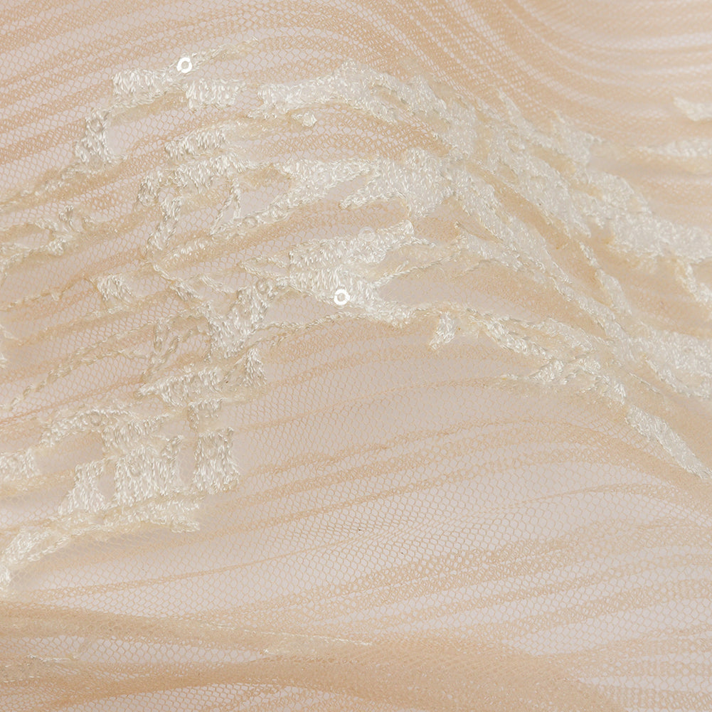 Sequoia Beige, Brown and White Ombre Abstract Embroidered and Sequined Soft Pleated Tulle - Folded Sequoia Beige, Brown and White Ombre Abstract Embroidered and Sequined Soft Pleated Tulle - Folded