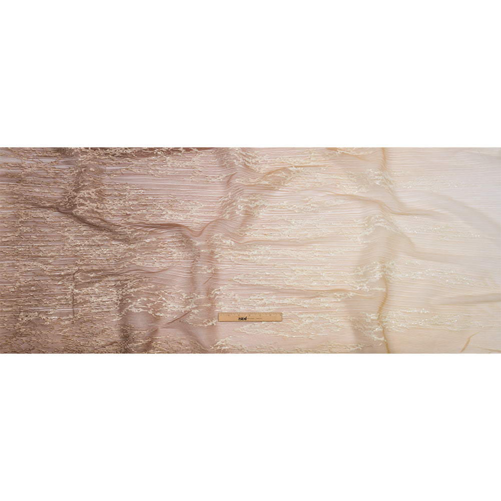 Sequoia Beige, Brown and White Ombre Abstract Embroidered and Sequined Soft Pleated Tulle - Drape Sequoia Beige, Brown and White Ombre Abstract Embroidered and Sequined Soft Pleated Tulle - Drape