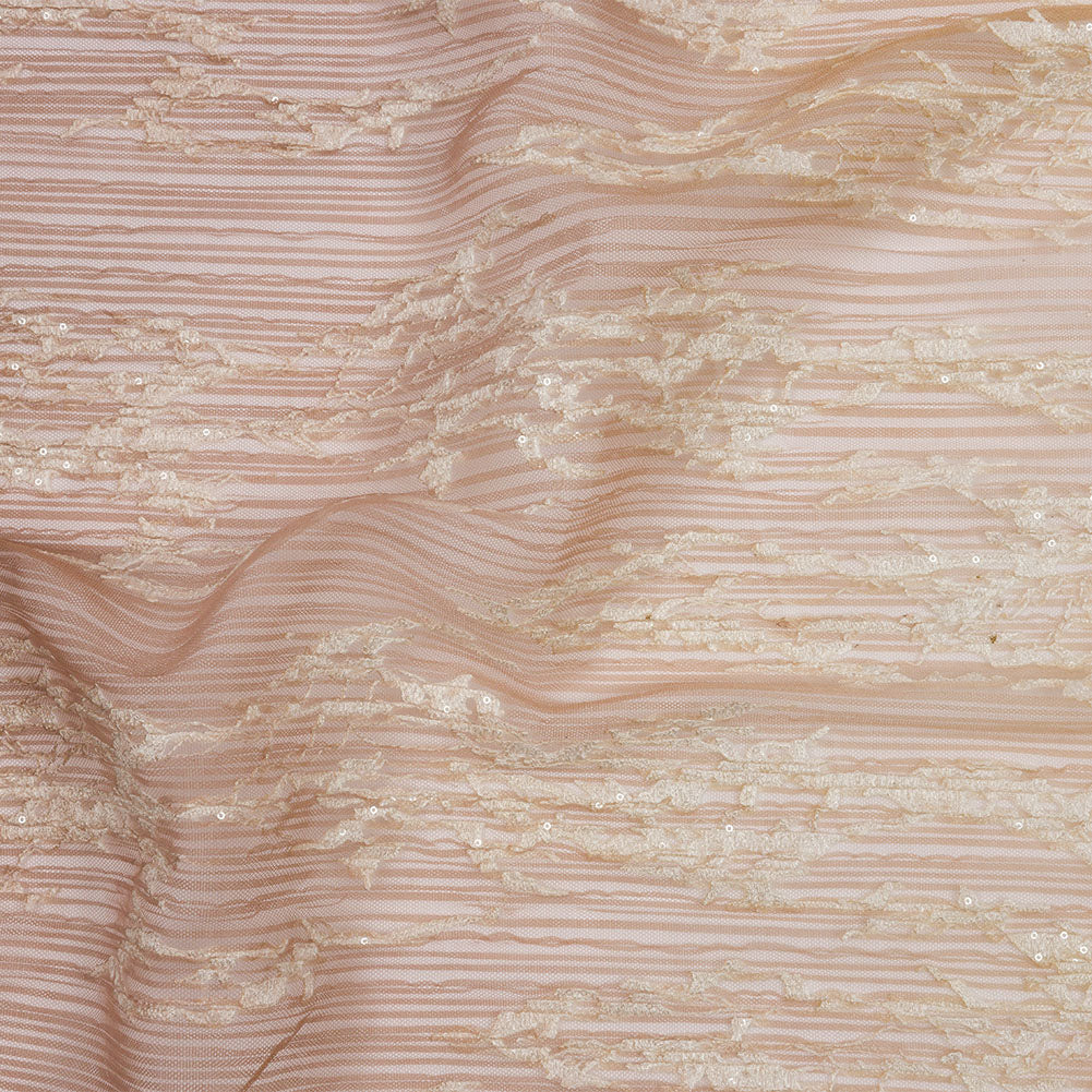 Sequoia Beige, Brown and White Ombre Abstract Embroidered and Sequined Soft Pleated Tulle Sequoia Beige, Brown and White Ombre Abstract Embroidered and Sequined Soft Pleated Tulle