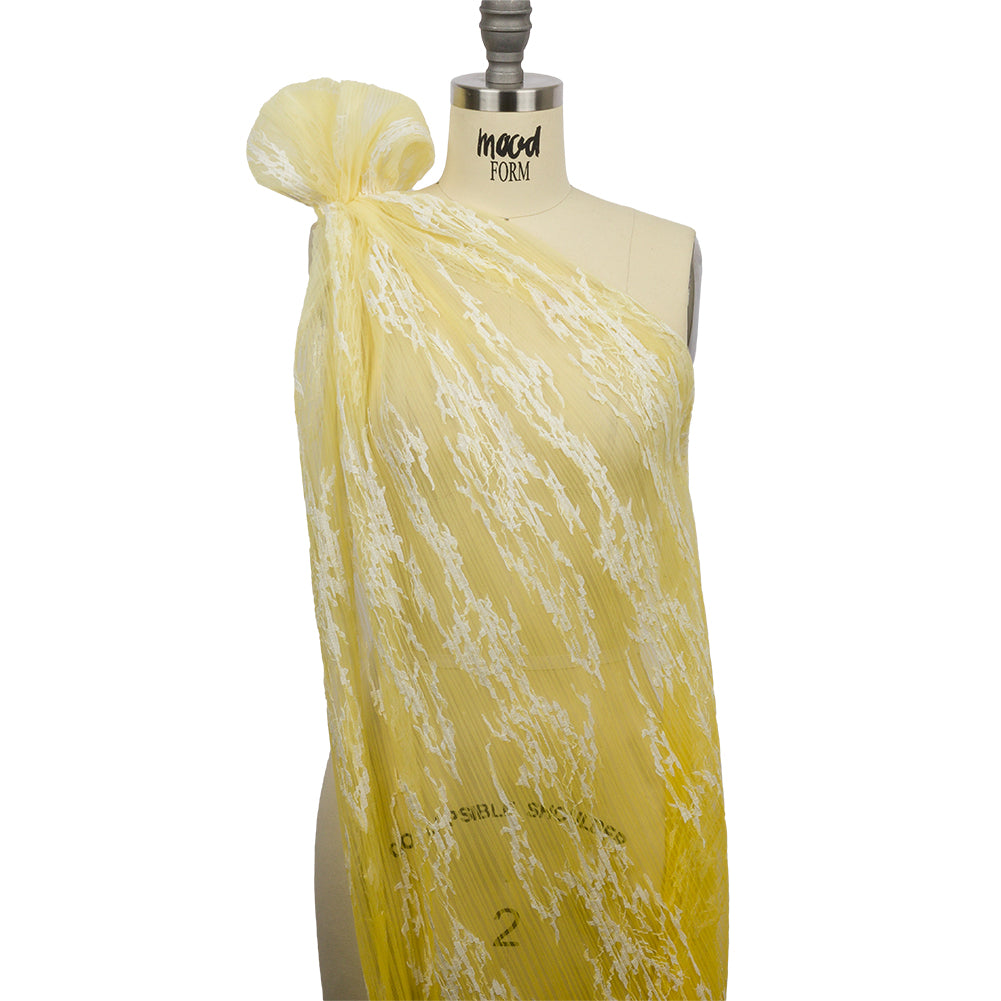 Sequoia White and Lemon Ombre Abstract Embroidered and Sequined Soft Pleated Tulle - Detail Sequoia White and Lemon Ombre Abstract Embroidered and Sequined Soft Pleated Tulle - Detail