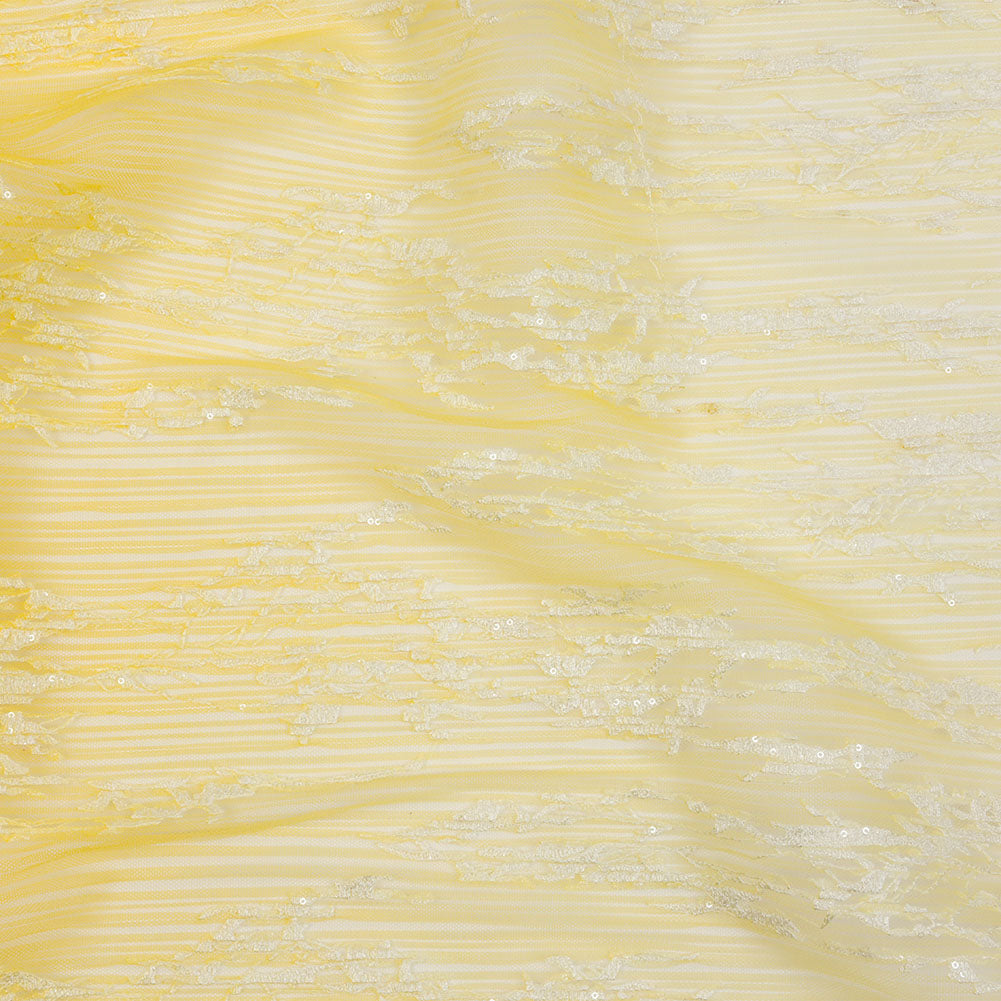 Sequoia White and Lemon Ombre Abstract Embroidered and Sequined Soft Pleated Tulle Sequoia White and Lemon Ombre Abstract Embroidered and Sequined Soft Pleated Tulle