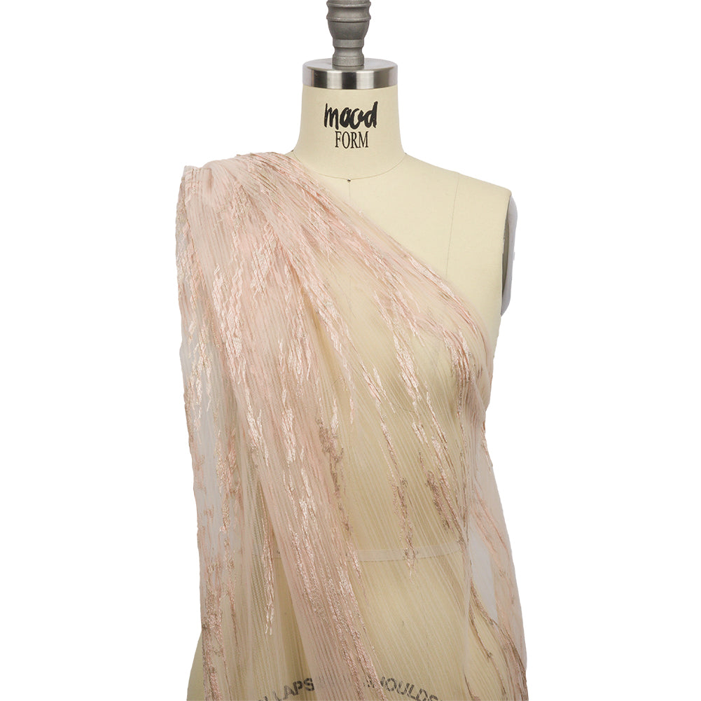 Embroidered Soft Pleated Tulle with Clear Baby Sequins - Blush Abstract - Linden Collection Detail Embroidered Soft Pleated Tulle with Clear Baby Sequins - Blush Abstract - Linden Collection Detail