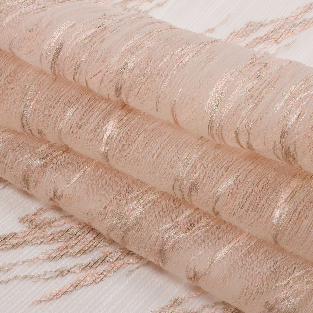 Embroidered Soft Pleated Tulle with Clear Baby Sequins - Blush Abstract - Linden Collection Full Embroidered Soft Pleated Tulle with Clear Baby Sequins - Blush Abstract - Linden Collection Full