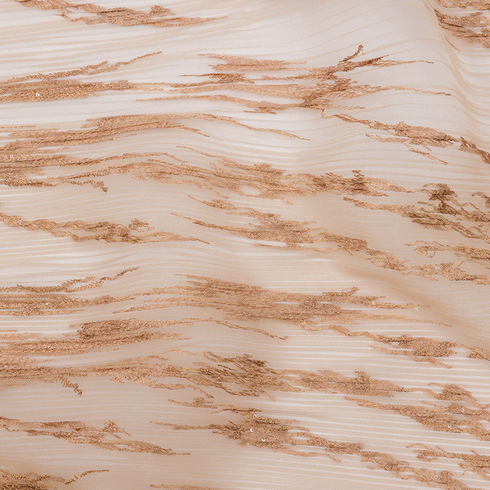 Linden Caramel Abstract Embroidered Soft Pleated Tulle with Clear Baby Sequins Linden Caramel Abstract Embroidered Soft Pleated Tulle with Clear Baby Sequins