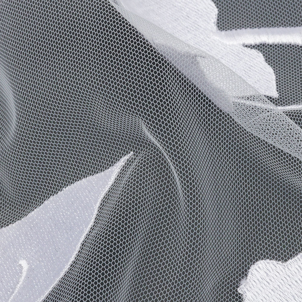 Magnolia White Leafy Branches Embroidered Tulle Lace - Folded Magnolia White Leafy Branches Embroidered Tulle Lace - Folded