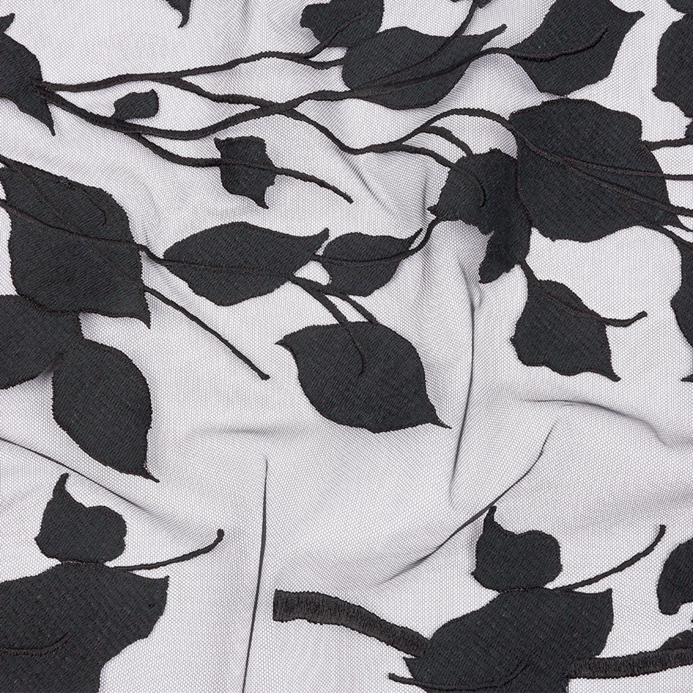Embroidered Tulle Lace - Black Leafy Branches - Magnolia Collection Embroidered Tulle Lace - Black Leafy Branches - Magnolia Collection