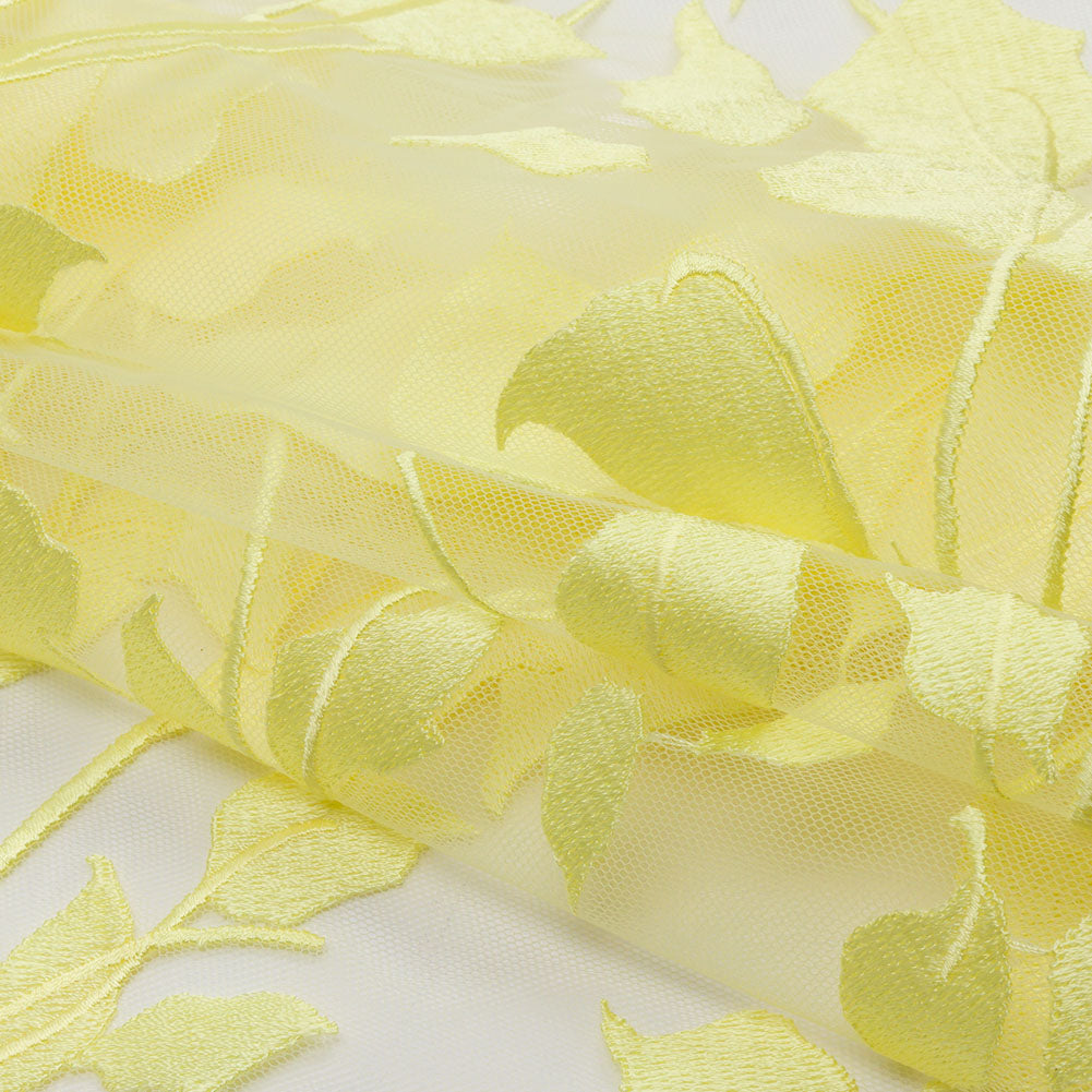 Magnolia Lemon Leafy Branches Embroidered Tulle Lace - Full Magnolia Lemon Leafy Branches Embroidered Tulle Lace - Full
