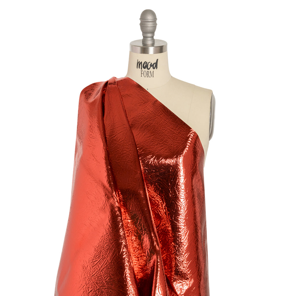 Ingot Red Crinkled Fabric-Backed Mirror Vinyl Drape Ingot Red Crinkled Fabric-Backed Mirror Vinyl Drape