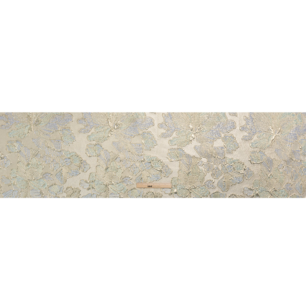 Metallic Silver, Periwinkle and Baby Blue Liquid Leaves Luxury Brocade - Drape Metallic Silver, Periwinkle and Baby Blue Liquid Leaves Luxury Brocade - Drape