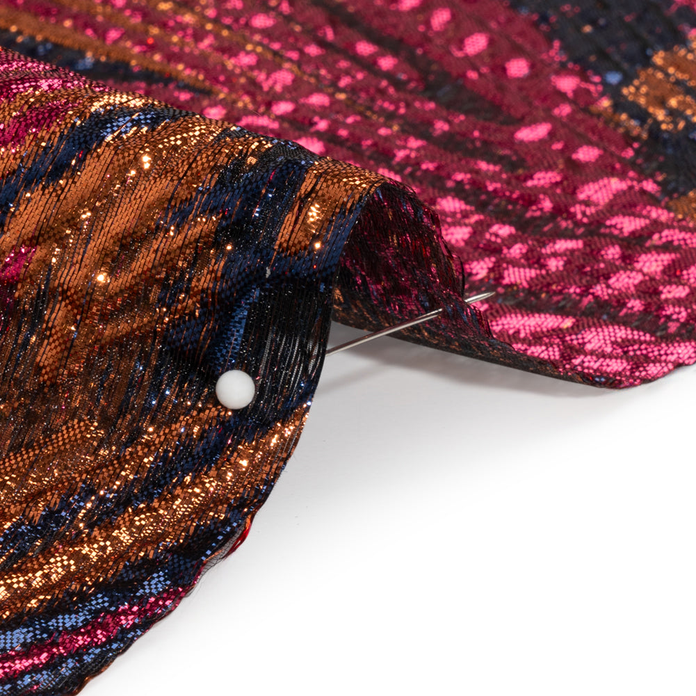 Metallic Orange, Hot Pink and Navy Radiating Lines Luxury Brocade Folded Metallic Orange, Hot Pink and Navy Radiating Lines Luxury Brocade Folded