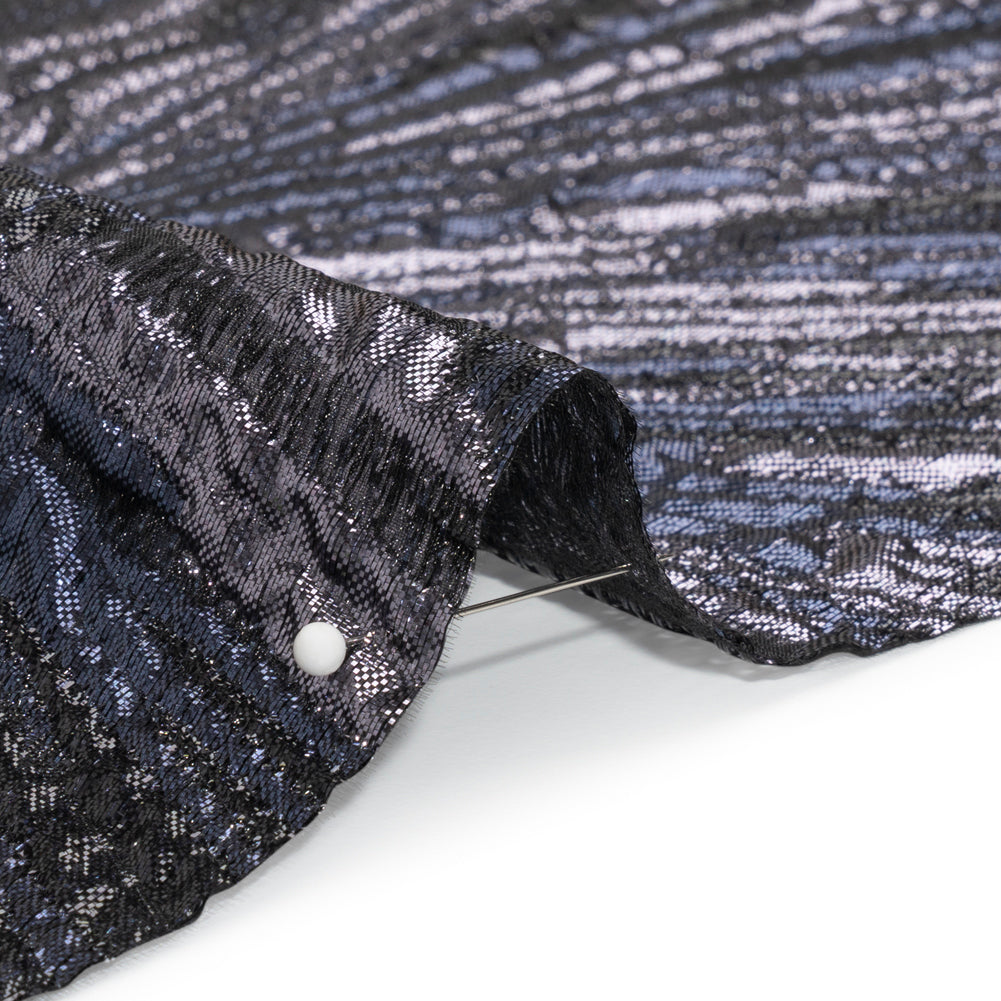 Metallic Gunmetal, Black and Navy Radiating Lines Luxury Brocade Folded Metallic Gunmetal, Black and Navy Radiating Lines Luxury Brocade Folded
