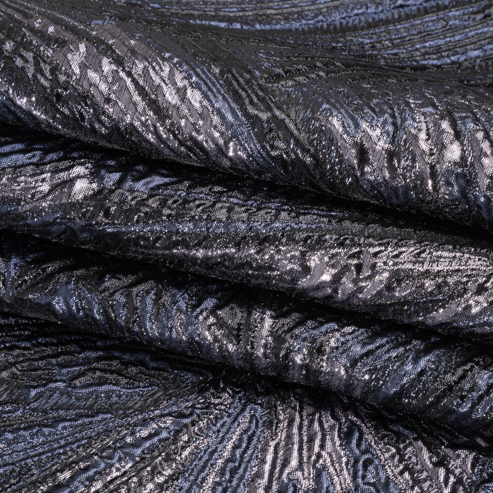 Metallic Gunmetal, Black and Navy Radiating Lines Luxury Brocade Full Metallic Gunmetal, Black and Navy Radiating Lines Luxury Brocade Full
