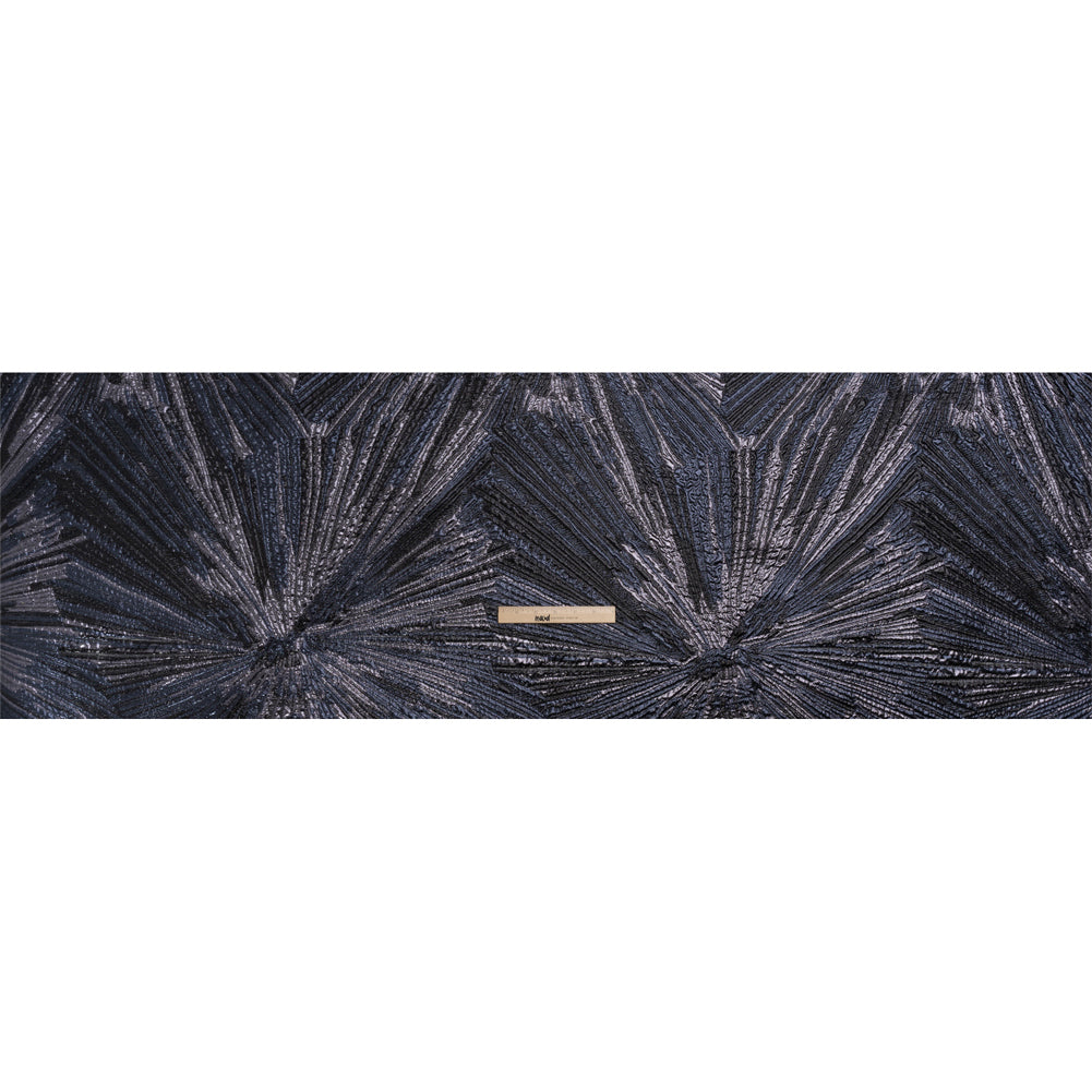 Metallic Gunmetal, Black and Navy Radiating Lines Luxury Brocade Drape Metallic Gunmetal, Black and Navy Radiating Lines Luxury Brocade Drape
