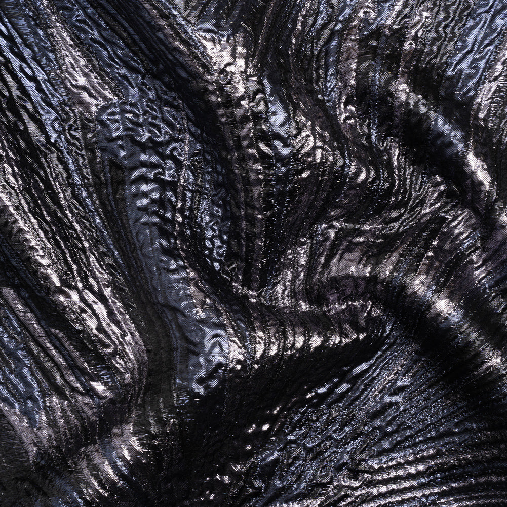Metallic Gunmetal, Black and Navy Radiating Lines Luxury Brocade Metallic Gunmetal, Black and Navy Radiating Lines Luxury Brocade