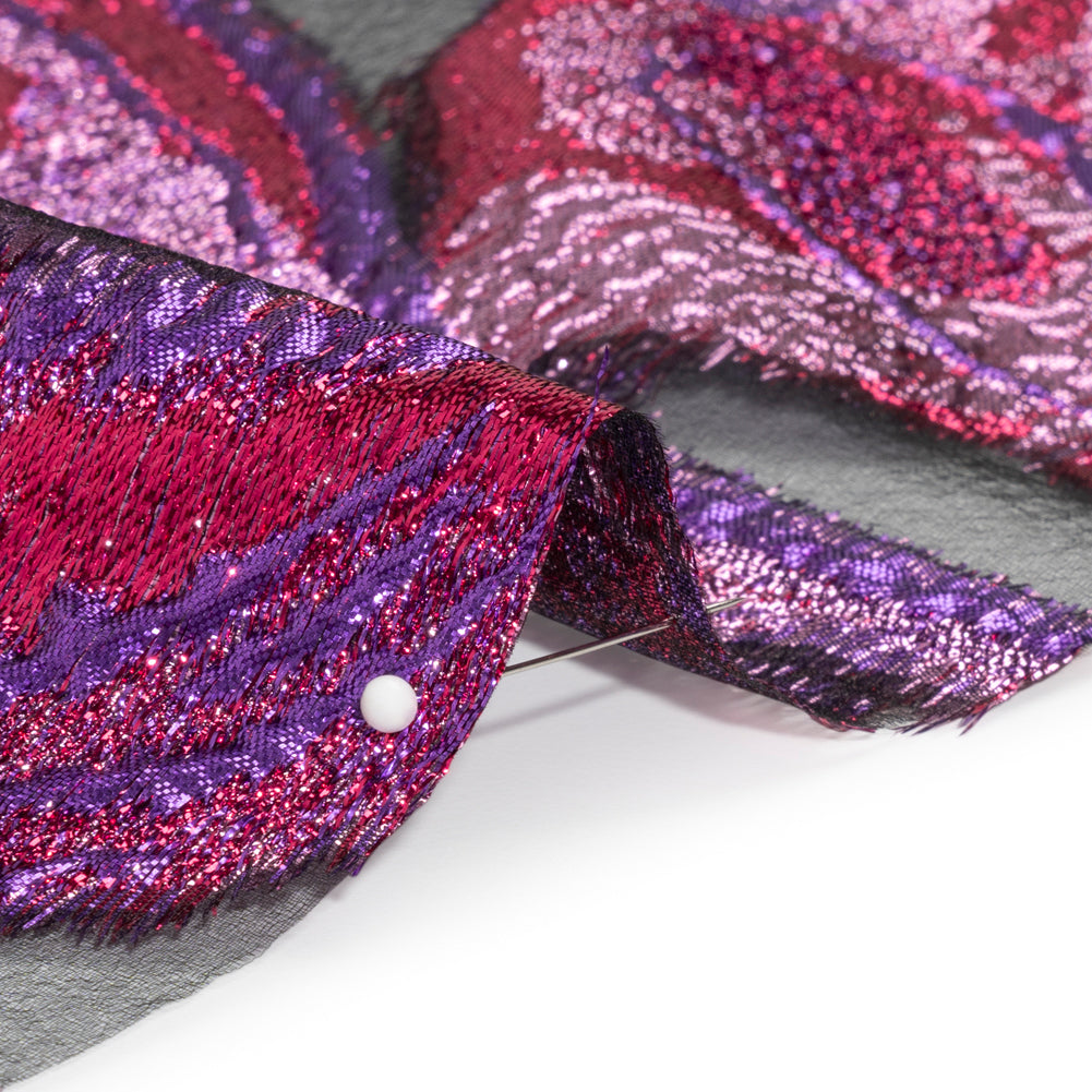 Metallic Hot Pink, Baby Pink and Purple Big Blooms and Leaves Luxury Burnout Brocade - Folded Metallic Hot Pink, Baby Pink and Purple Big Blooms and Leaves Luxury Burnout Brocade - Folded