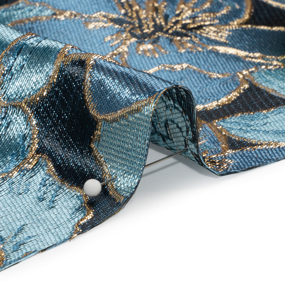 Metallic Gold, Sky and Country Blue Floral Frolic Luxury Brocade - Folded Metallic Gold, Sky and Country Blue Floral Frolic Luxury Brocade - Folded